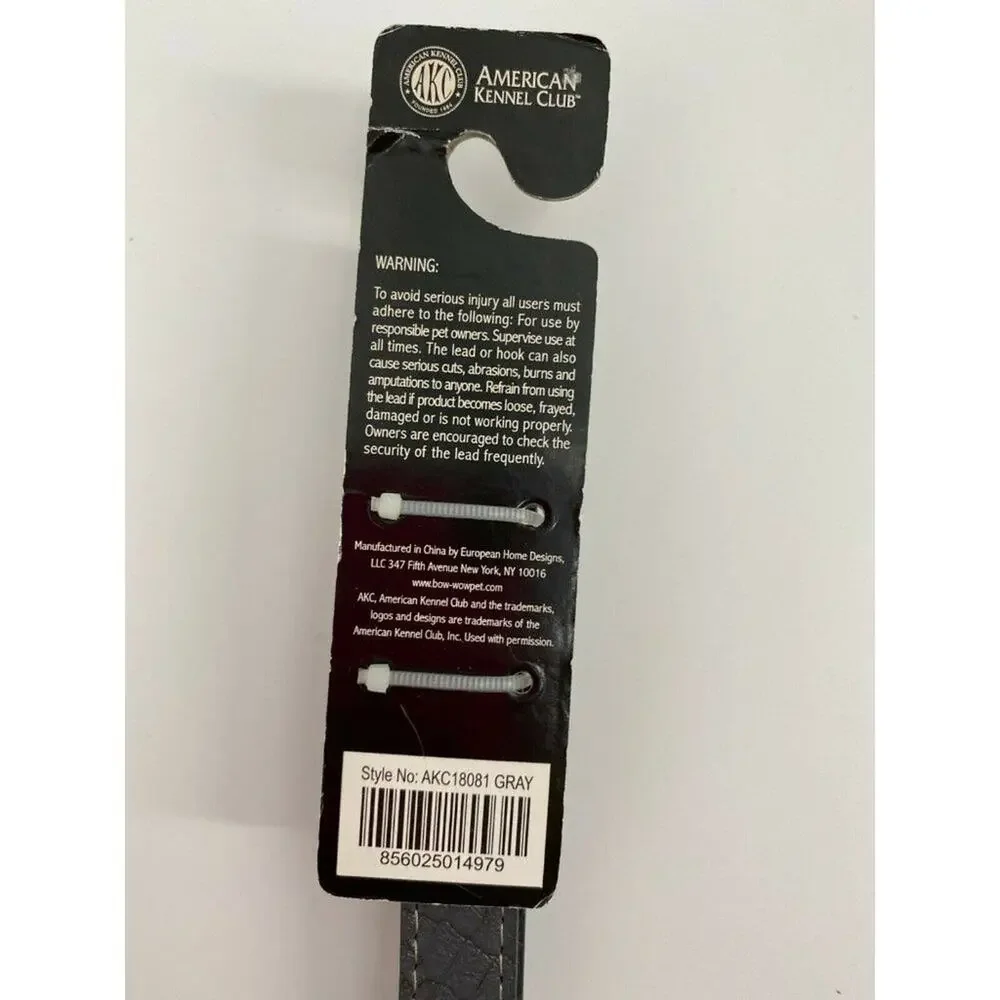 American Kennel Club Gray Pleather Dog Lead Leash 6 Feet Long NEW Puppy Gift